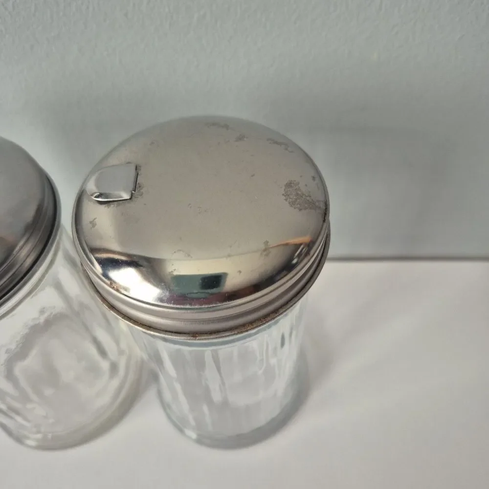 VTG Mid Century Restaurant Style Clear Ribbed Glass Sugar and Creamer Dispenser